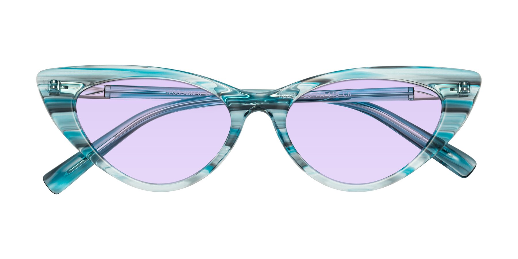 Folded Front of Sparks in Cyan Striped with Light Purple Tinted Lenses