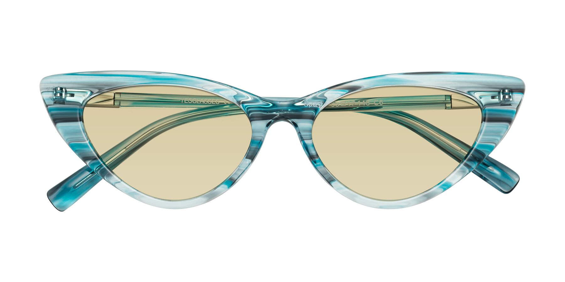 Folded Front of Sparks in Cyan Striped with Light Champagne Tinted Lenses