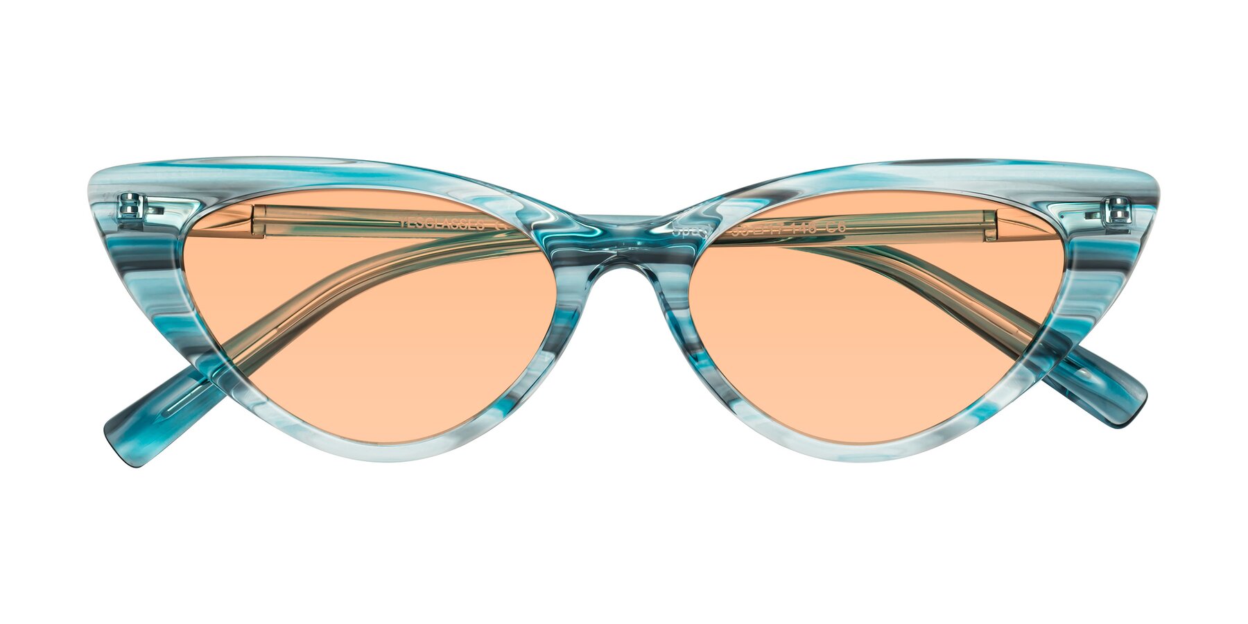 Folded Front of Sparks in Cyan Striped with Light Orange Tinted Lenses