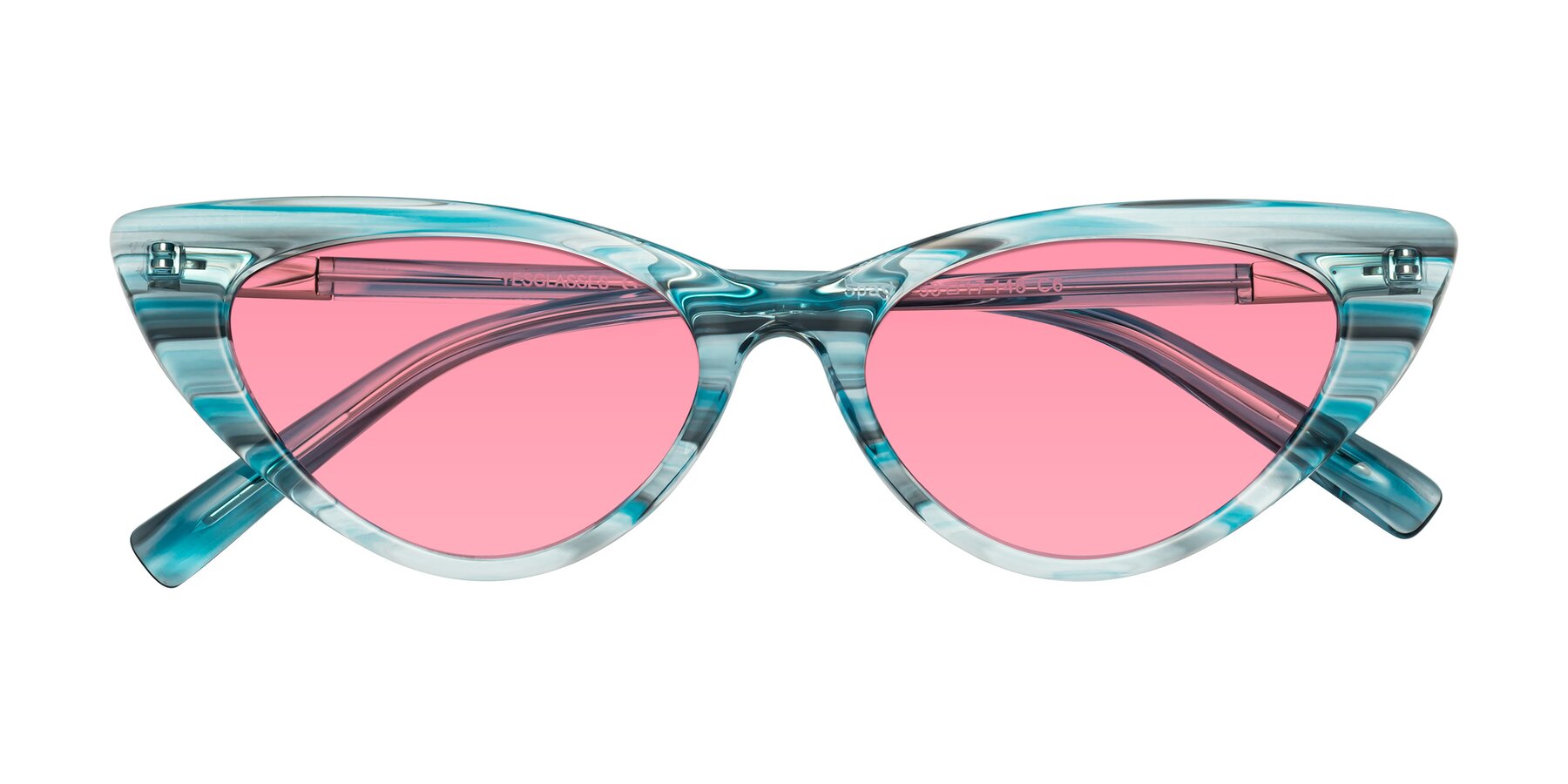 Folded Front of Sparks in Cyan Striped with Pink Tinted Lenses