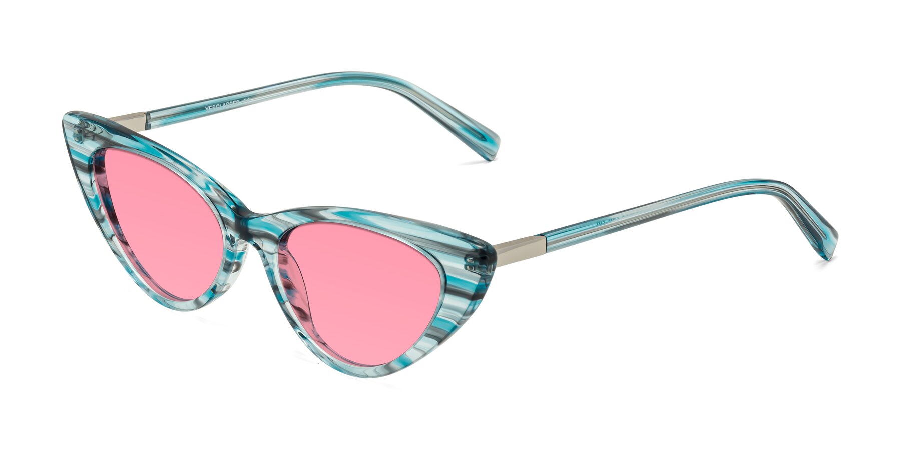 Angle of Sparks in Cyan Striped with Pink Tinted Lenses