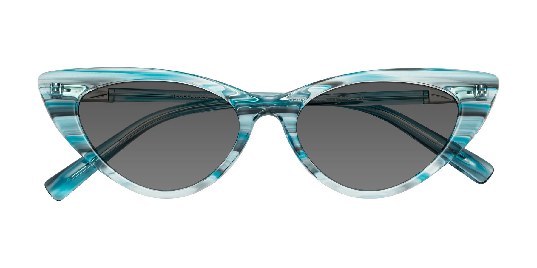 Folded Front of Sparks in Cyan Striped with Medium Gray Tinted Lenses