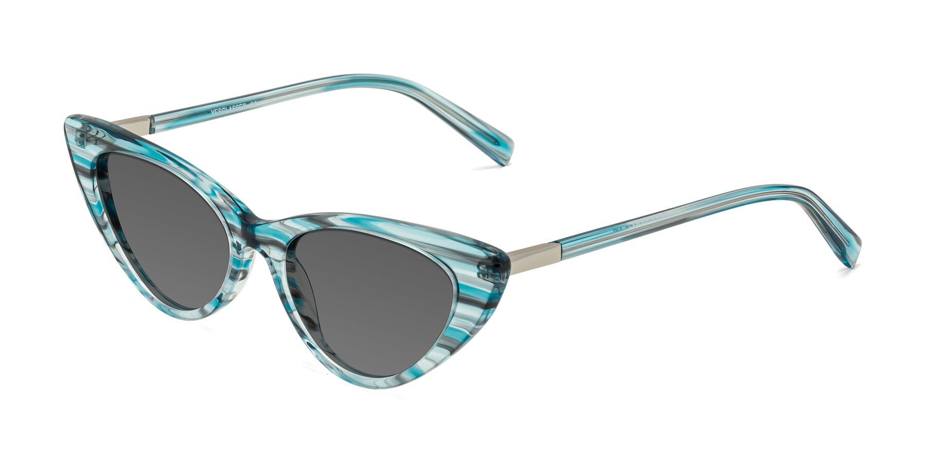 Angle of Sparks in Cyan Striped with Medium Gray Tinted Lenses