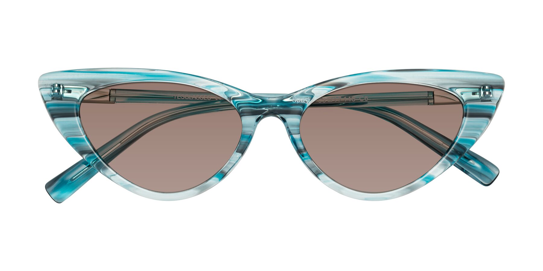 Folded Front of Sparks in Cyan Striped with Medium Brown Tinted Lenses