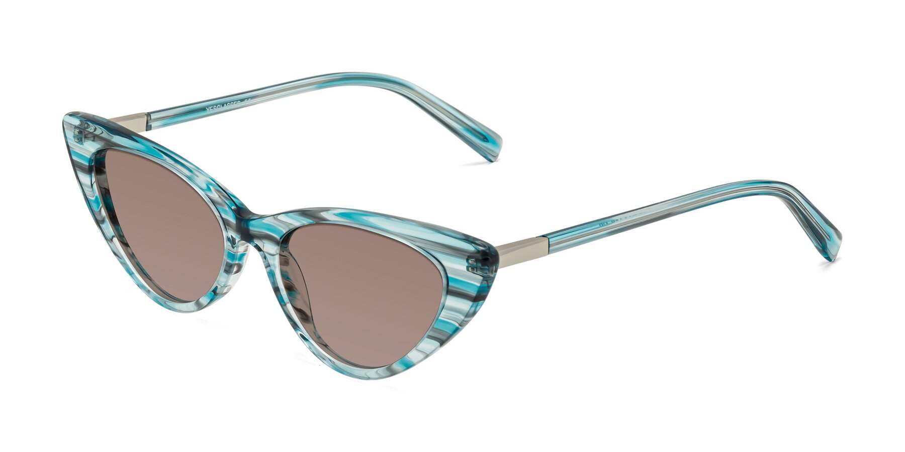 Angle of Sparks in Cyan Striped with Medium Brown Tinted Lenses