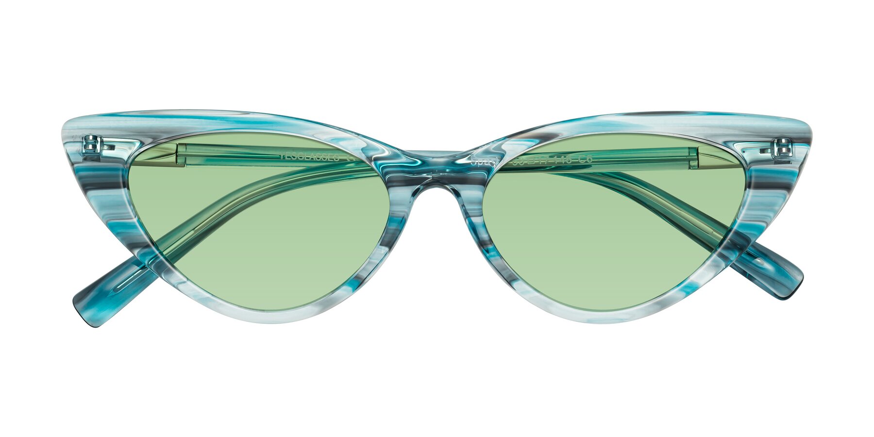 Folded Front of Sparks in Cyan Striped with Medium Green Tinted Lenses