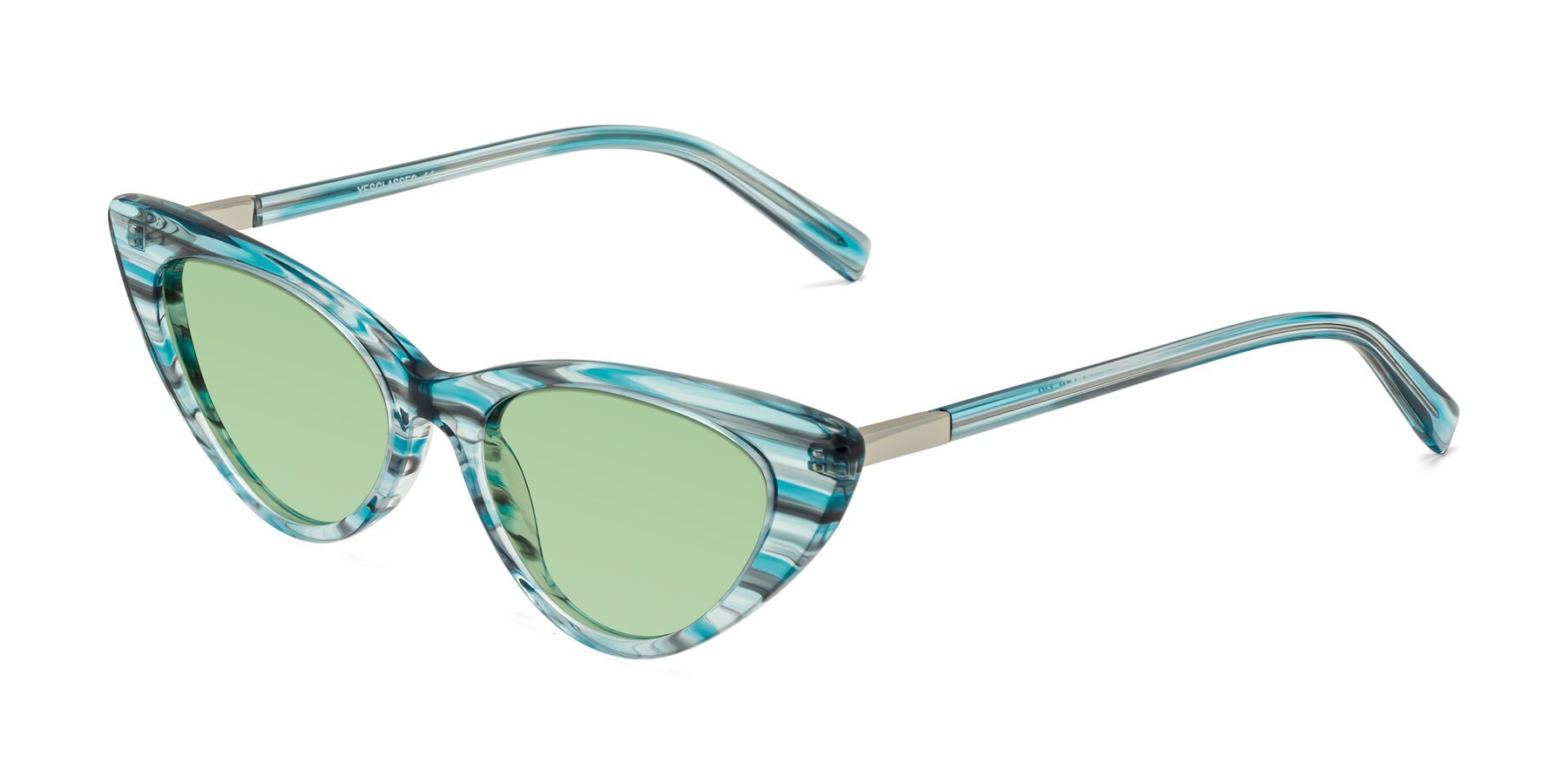 Angle of Sparks in Cyan Striped with Medium Green Tinted Lenses