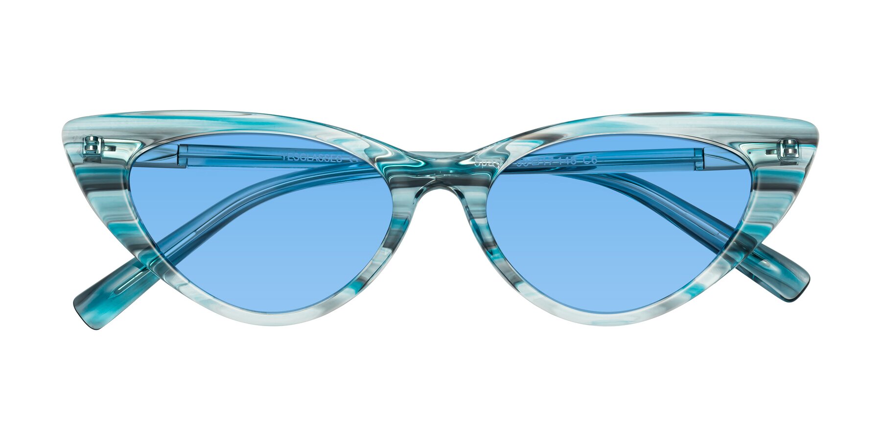 Folded Front of Sparks in Cyan Striped with Medium Blue Tinted Lenses