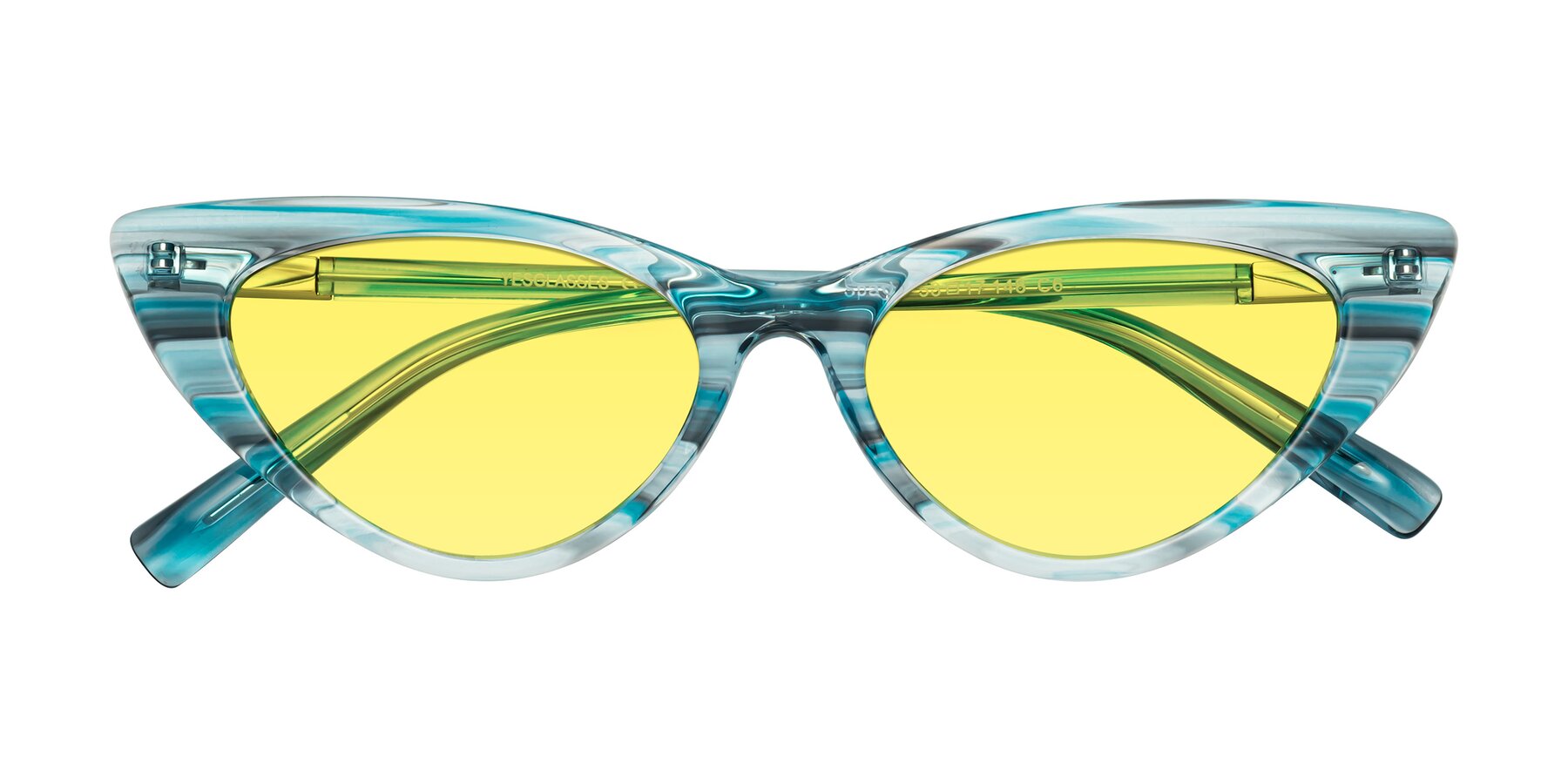 Folded Front of Sparks in Cyan Striped with Medium Yellow Tinted Lenses