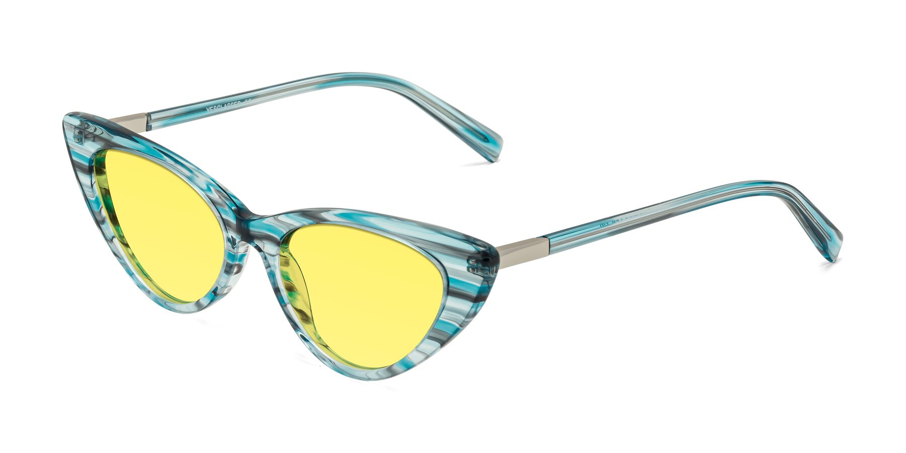 Angle of Sparks in Cyan Striped with Medium Yellow Tinted Lenses