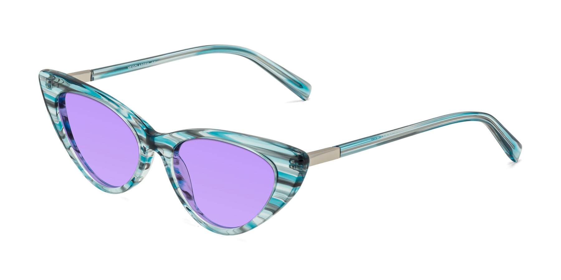 Angle of Sparks in Cyan Striped with Medium Purple Tinted Lenses