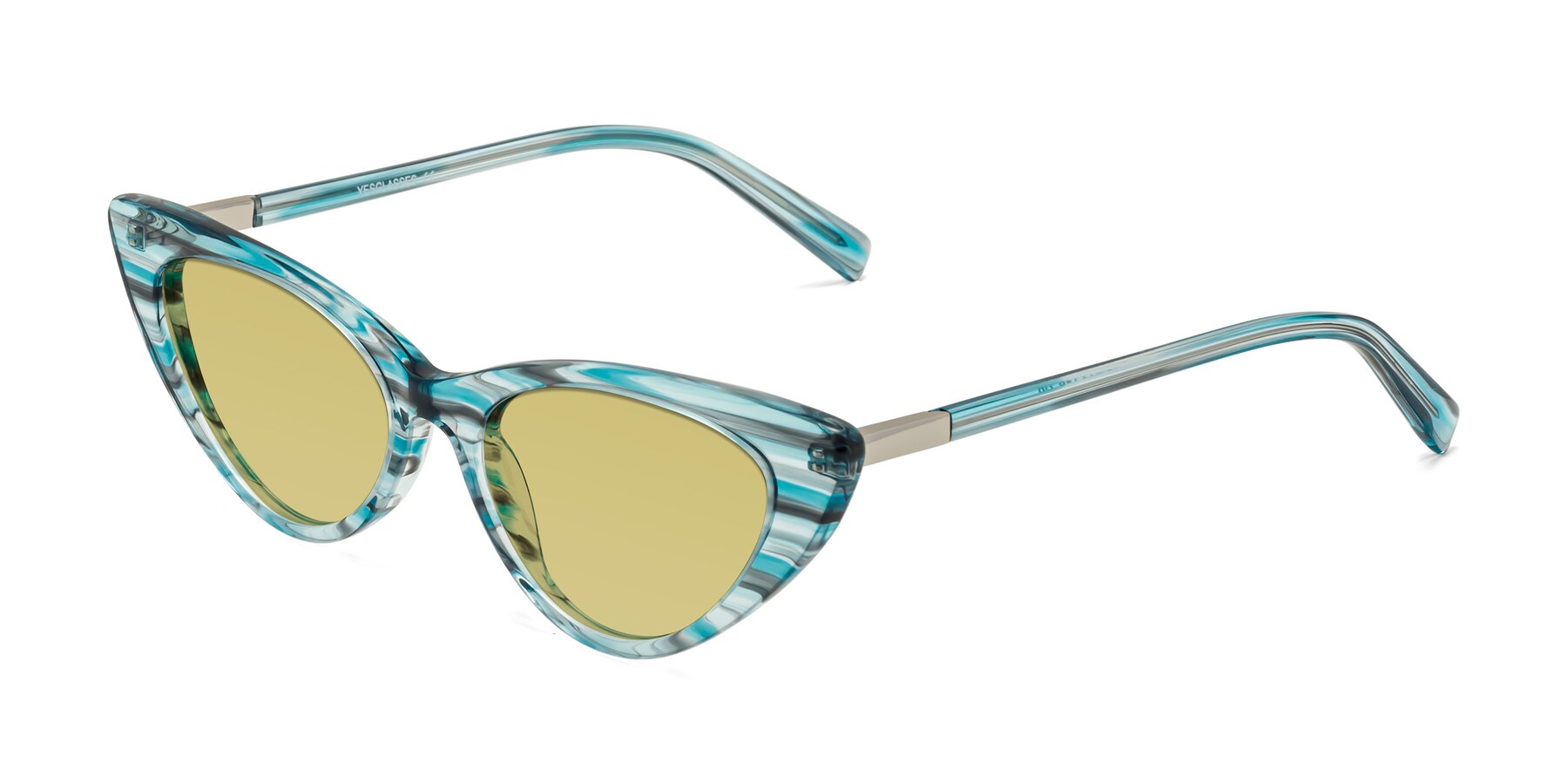 Angle of Sparks in Cyan Striped with Medium Champagne Tinted Lenses