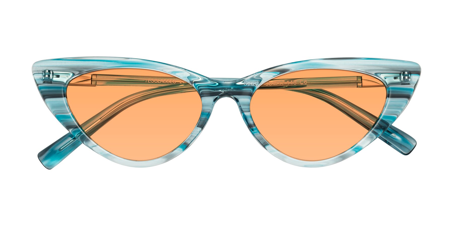 Folded Front of Sparks in Cyan Striped with Medium Orange Tinted Lenses