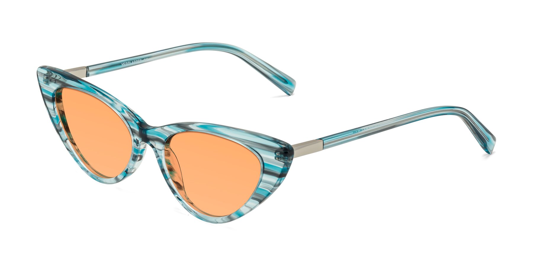 Angle of Sparks in Cyan Striped with Medium Orange Tinted Lenses