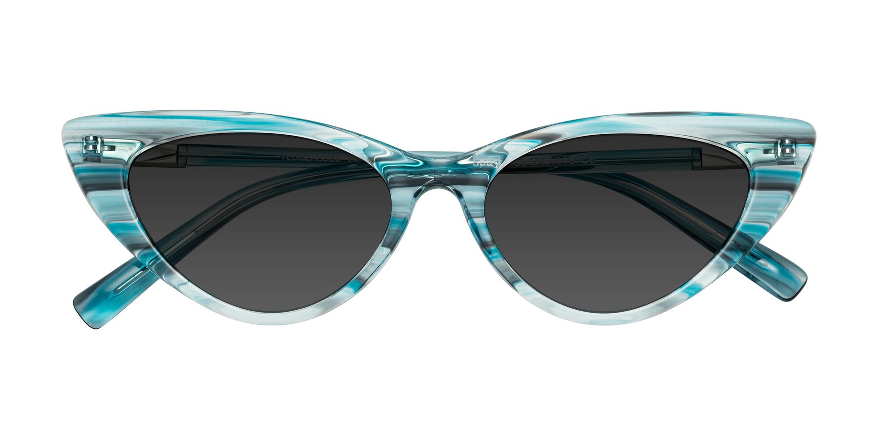 Folded Front of Sparks in Cyan Striped with Gray Tinted Lenses