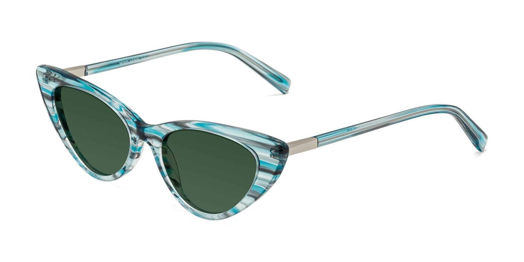 Angle of Sparks in Cyan Striped with Green Tinted Lenses