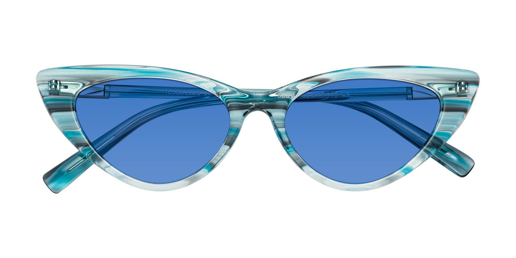 Folded Front of Sparks in Cyan Striped with Blue Tinted Lenses