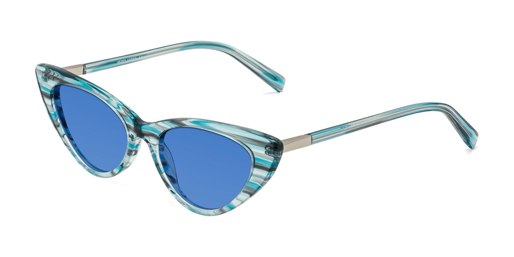 Angle of Sparks in Cyan Striped with Blue Tinted Lenses