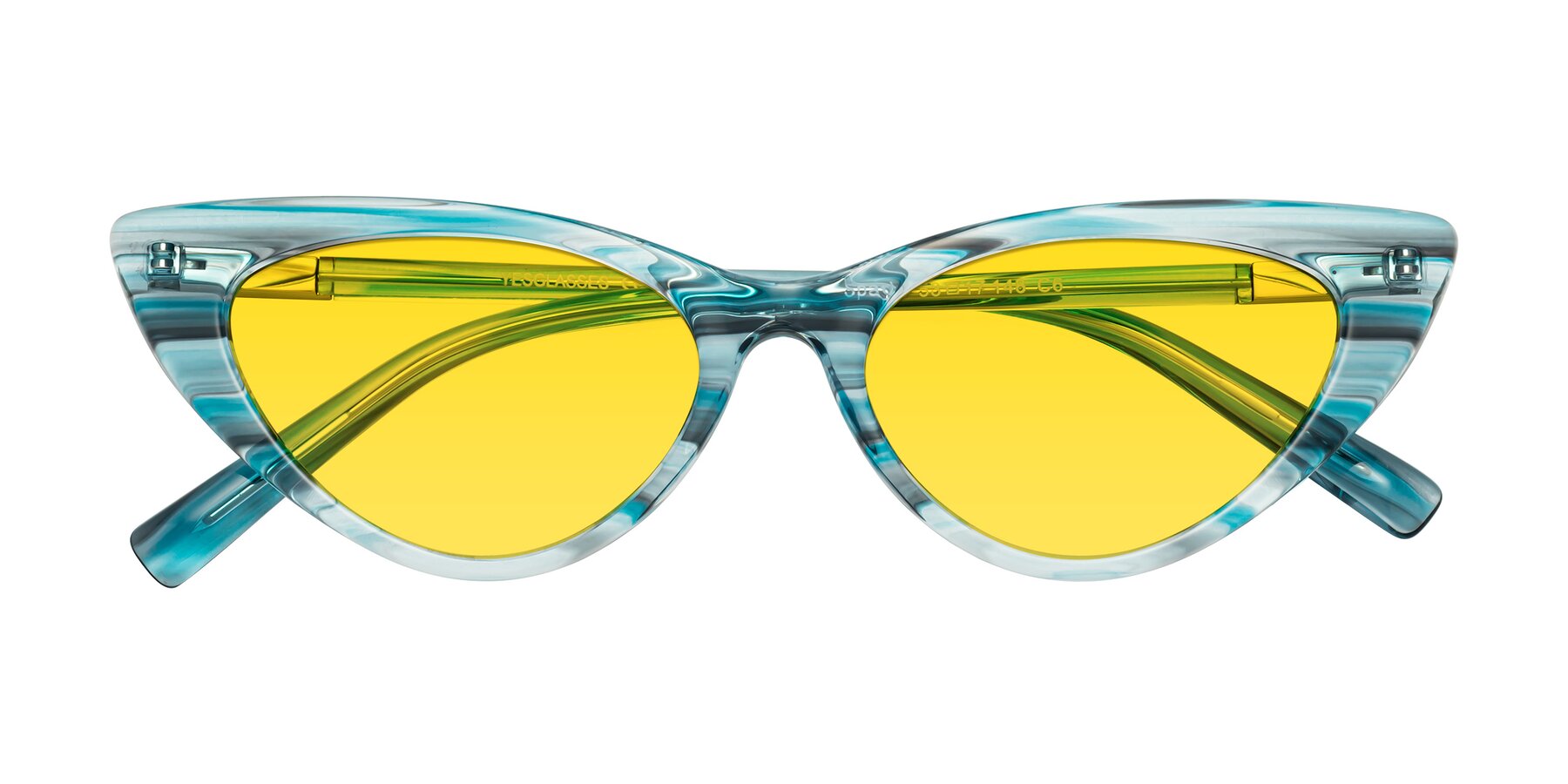 Folded Front of Sparks in Cyan Striped with Yellow Tinted Lenses