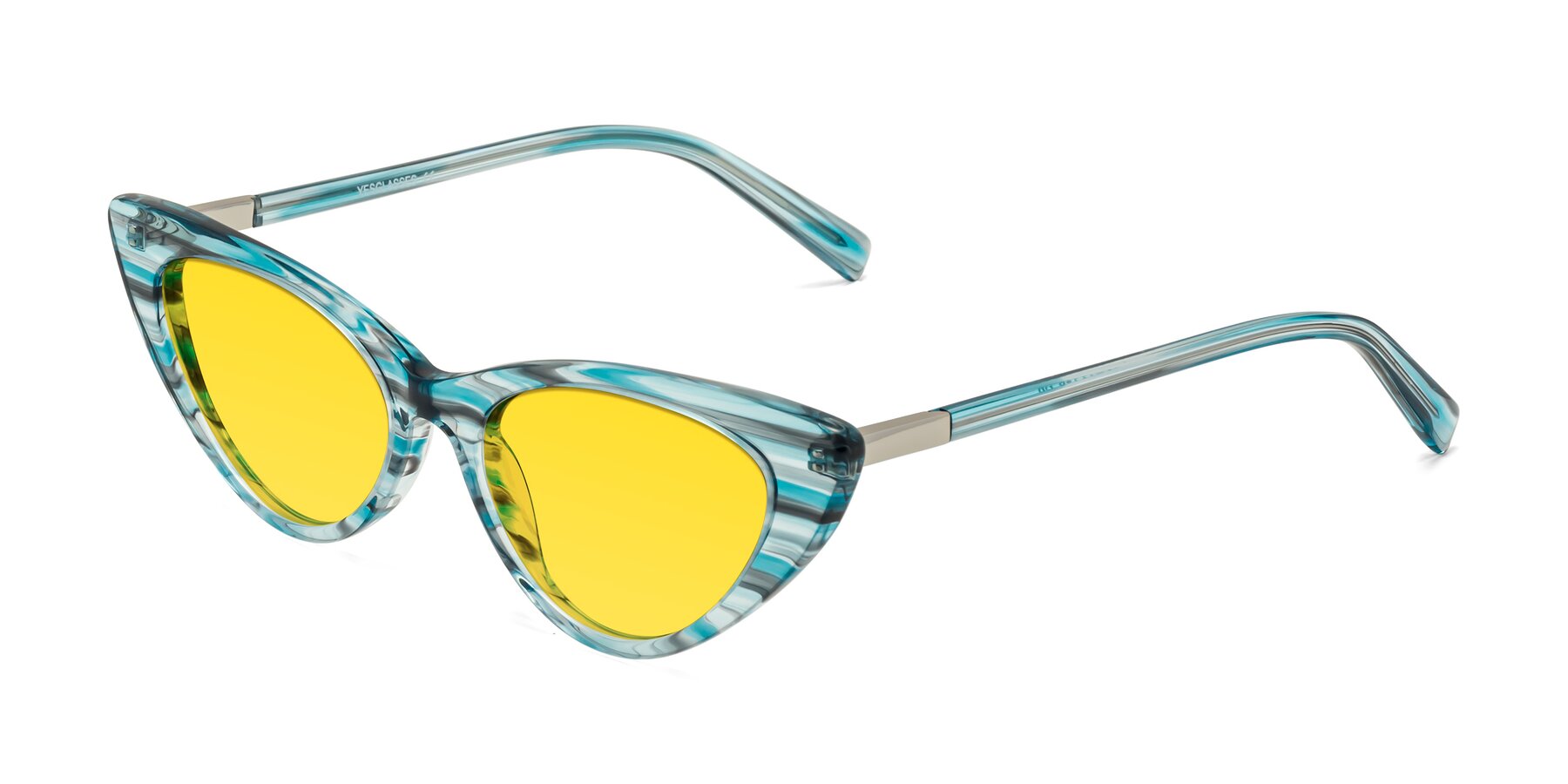 Angle of Sparks in Cyan Striped with Yellow Tinted Lenses