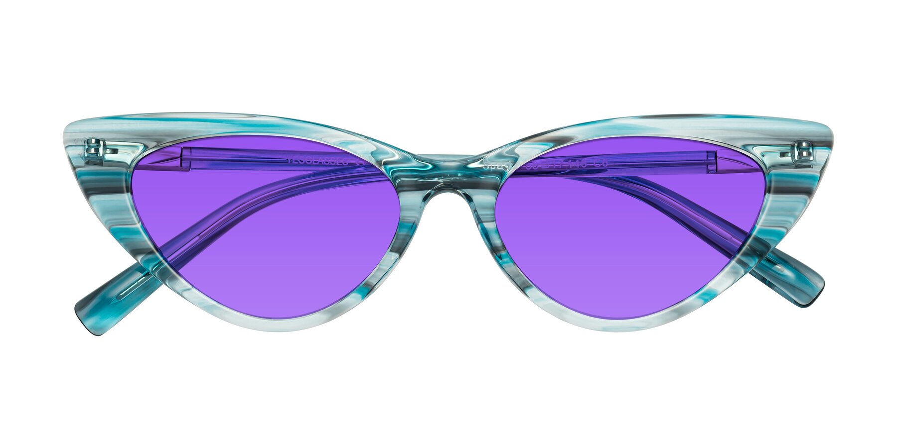 Folded Front of Sparks in Cyan Striped with Purple Tinted Lenses