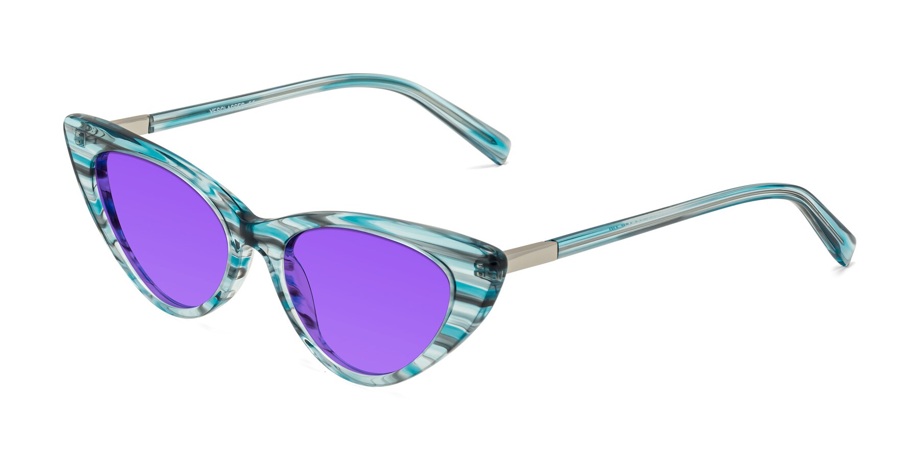 Angle of Sparks in Cyan Striped with Purple Tinted Lenses