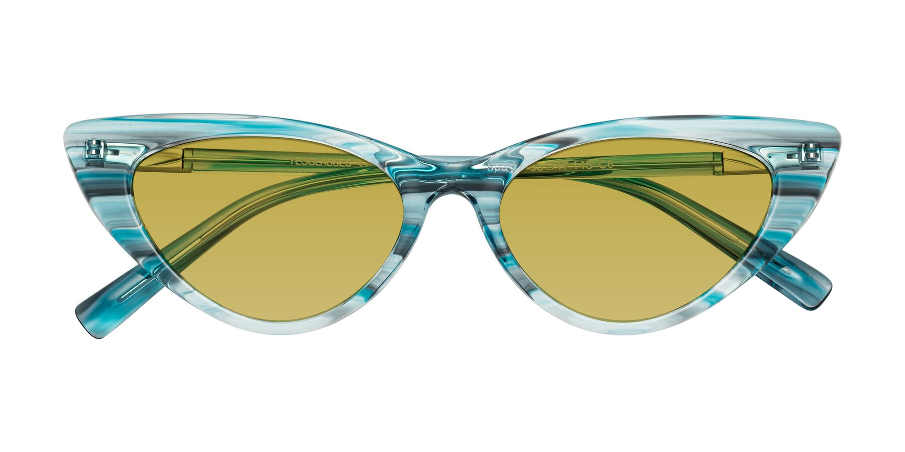 Folded Front of Sparks in Cyan Striped with Champagne Tinted Lenses