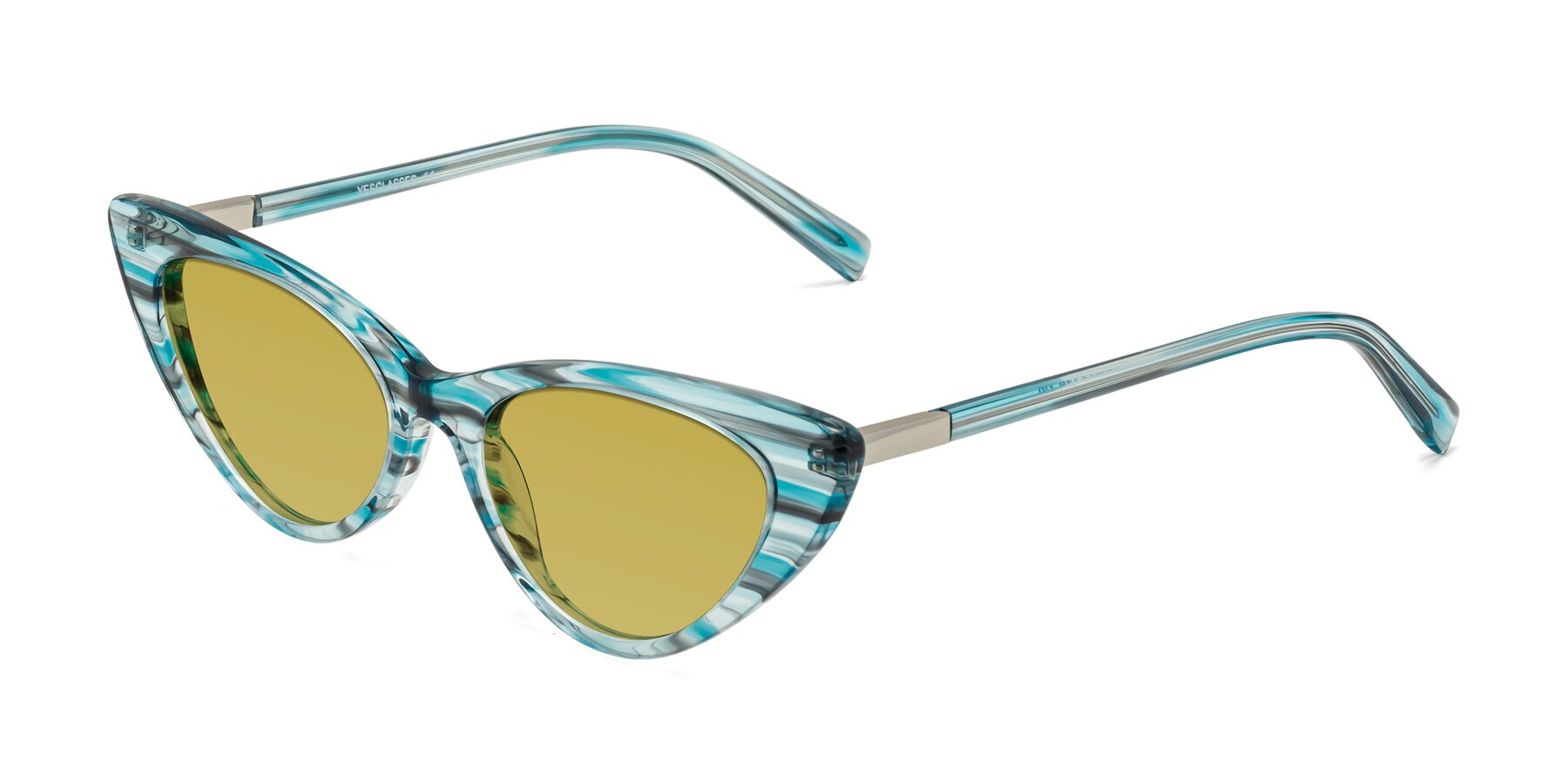 Angle of Sparks in Cyan Striped with Champagne Tinted Lenses