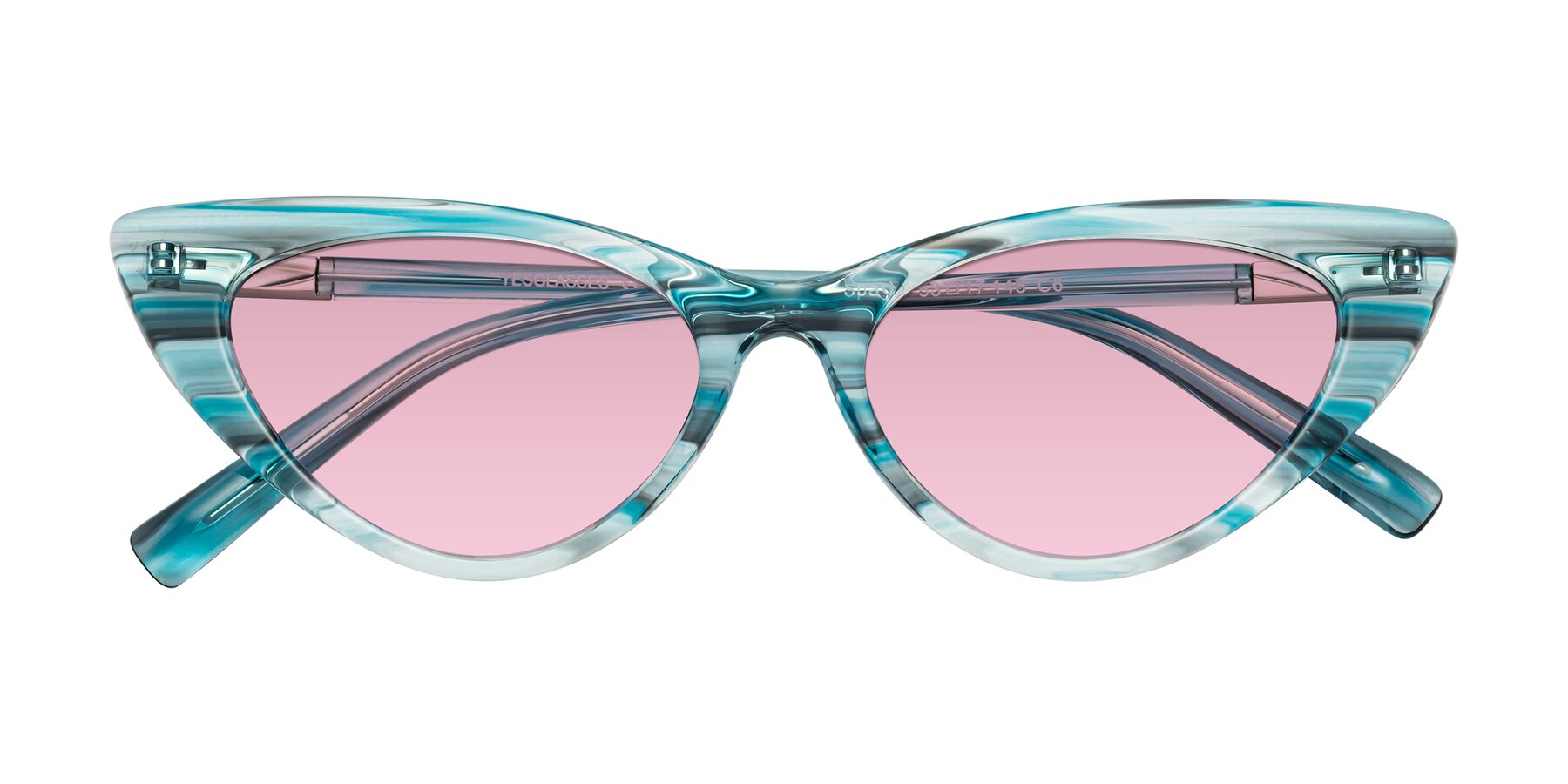 Folded Front of Sparks in Cyan Striped with Light Wine Tinted Lenses