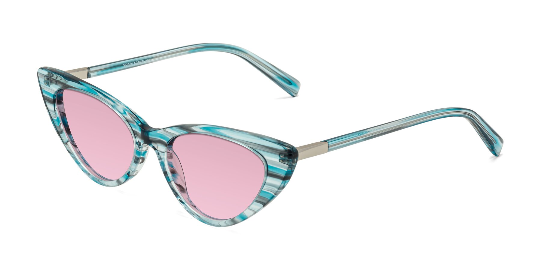 Angle of Sparks in Cyan Striped with Light Wine Tinted Lenses