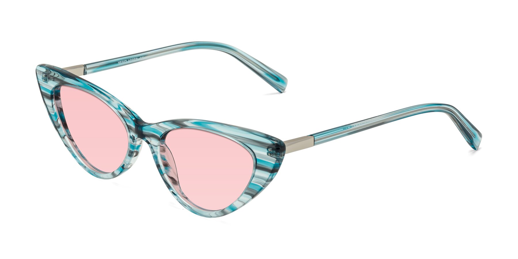 Angle of Sparks in Cyan Striped with Light Garnet Tinted Lenses