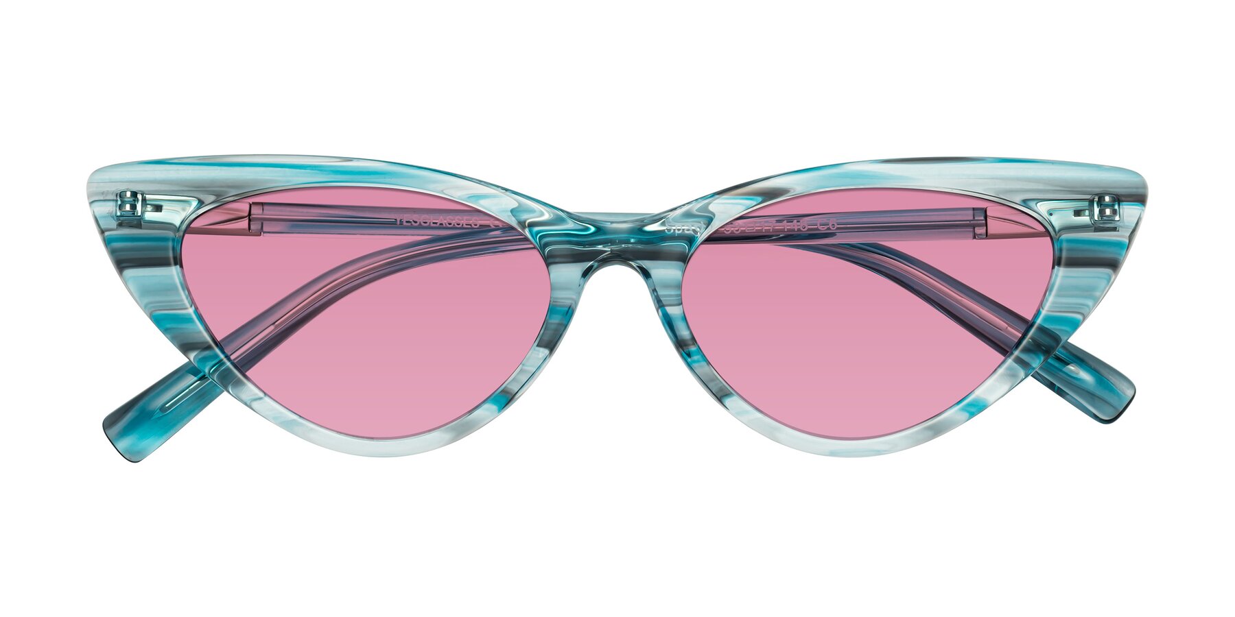 Folded Front of Sparks in Cyan Striped with Medium Wine Tinted Lenses