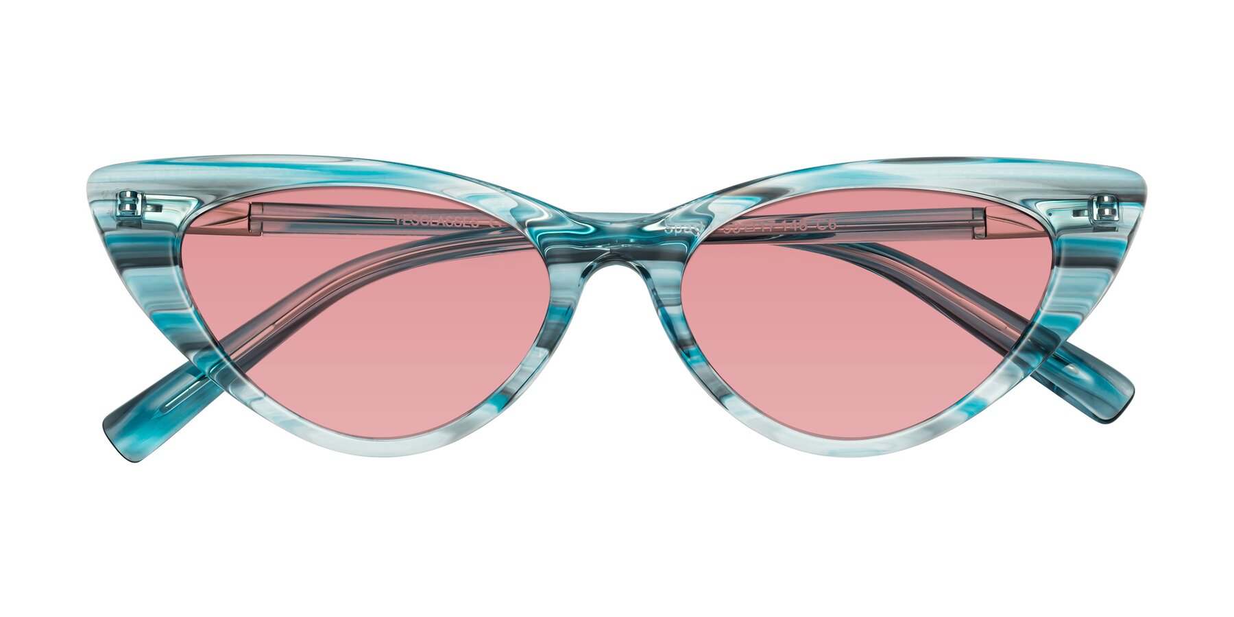 Folded Front of Sparks in Cyan Striped with Medium Garnet Tinted Lenses