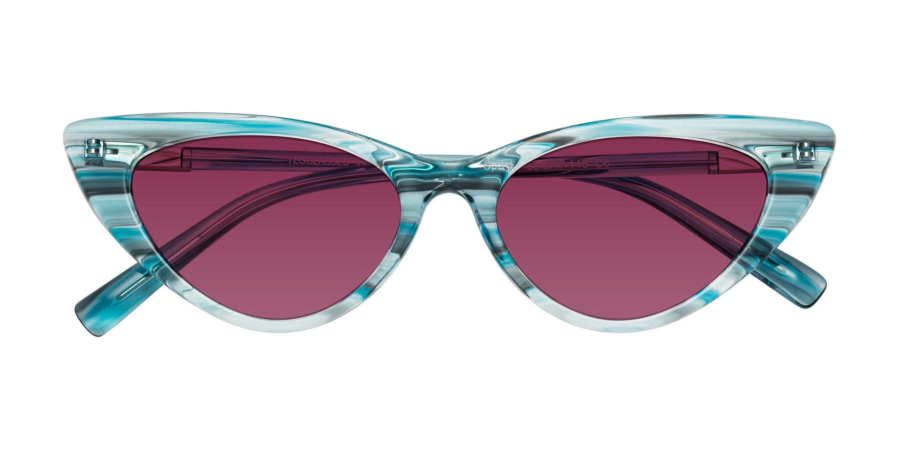 Folded Front of Sparks in Cyan Striped with Wine Tinted Lenses