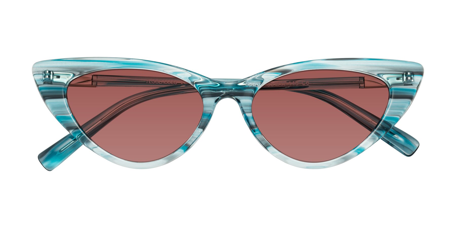 Folded Front of Sparks in Cyan Striped with Garnet Tinted Lenses