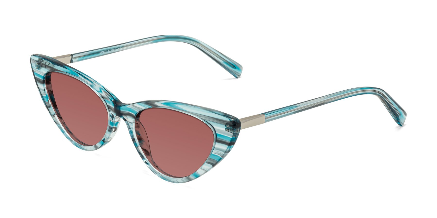 Angle of Sparks in Cyan Striped with Garnet Tinted Lenses