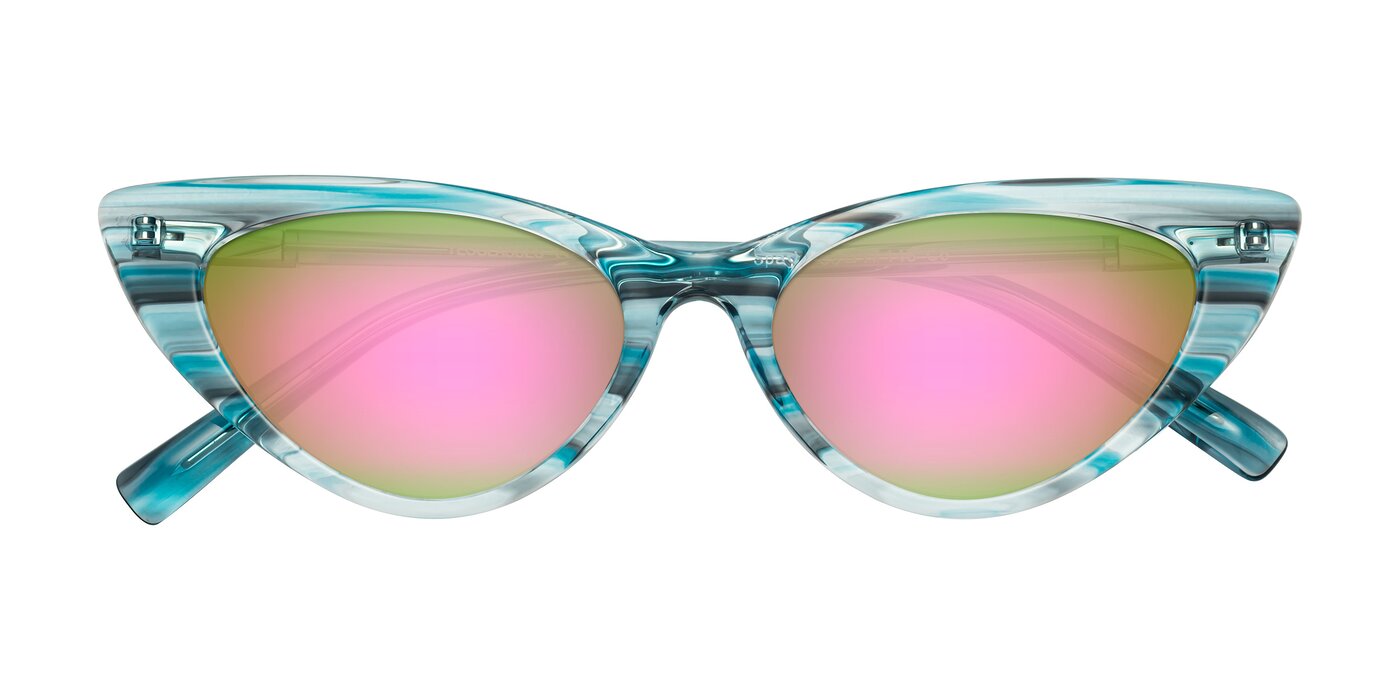 Sparks - Cyan Striped Flash Mirrored Sunglasses