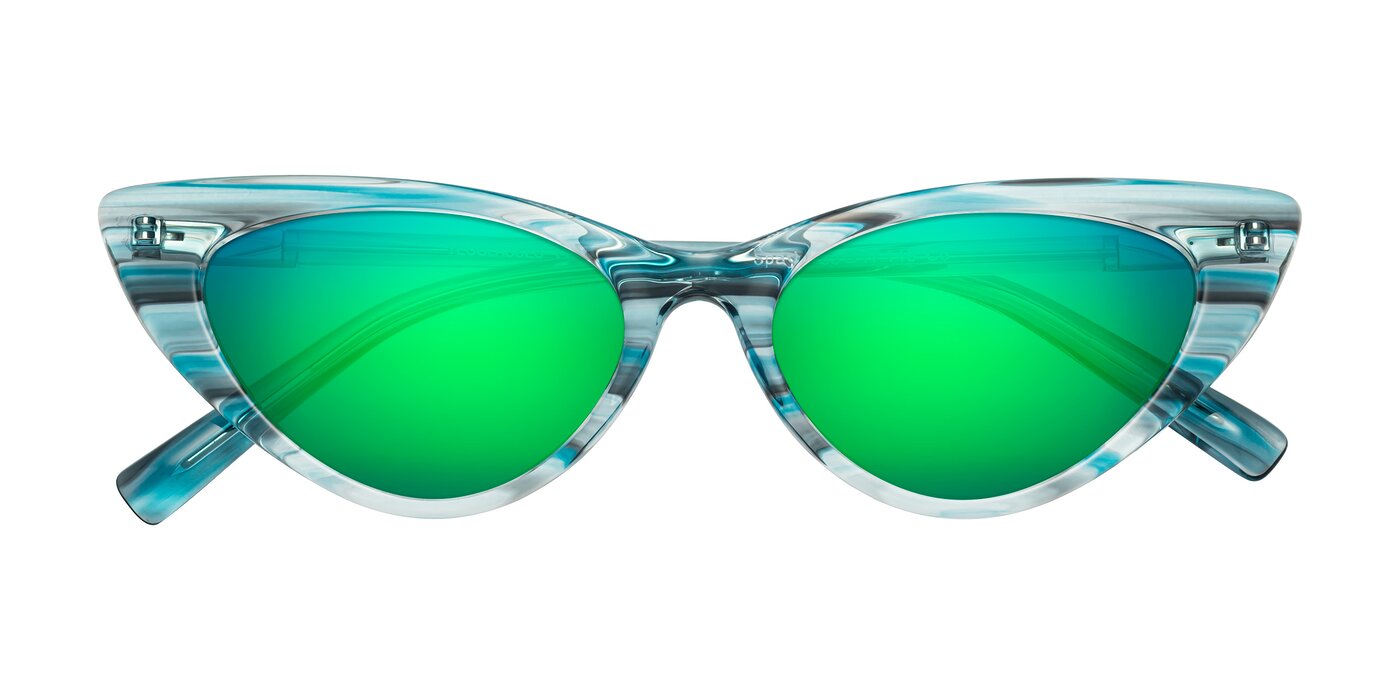 Sparks - Cyan Striped Flash Mirrored Sunglasses