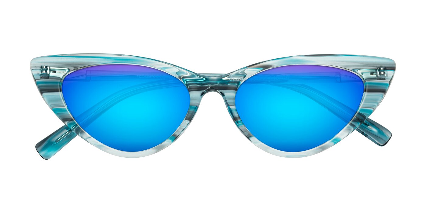 Sparks - Cyan Striped Flash Mirrored Sunglasses