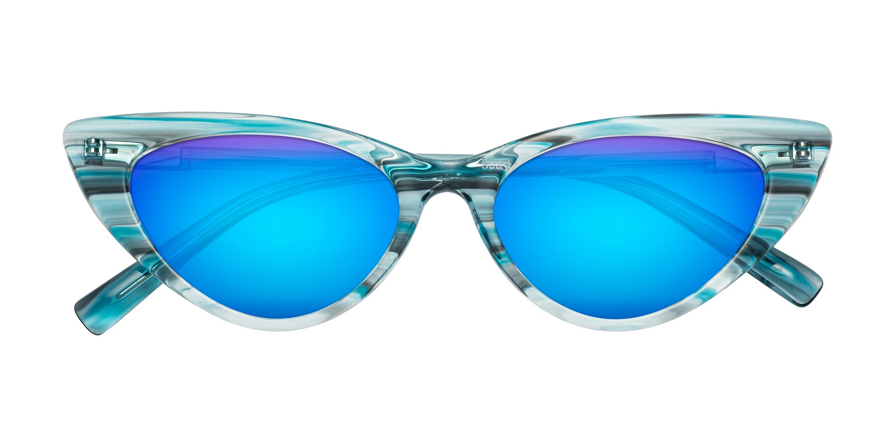 Folded Front of Sparks in Cyan Striped with Blue Mirrored Lenses