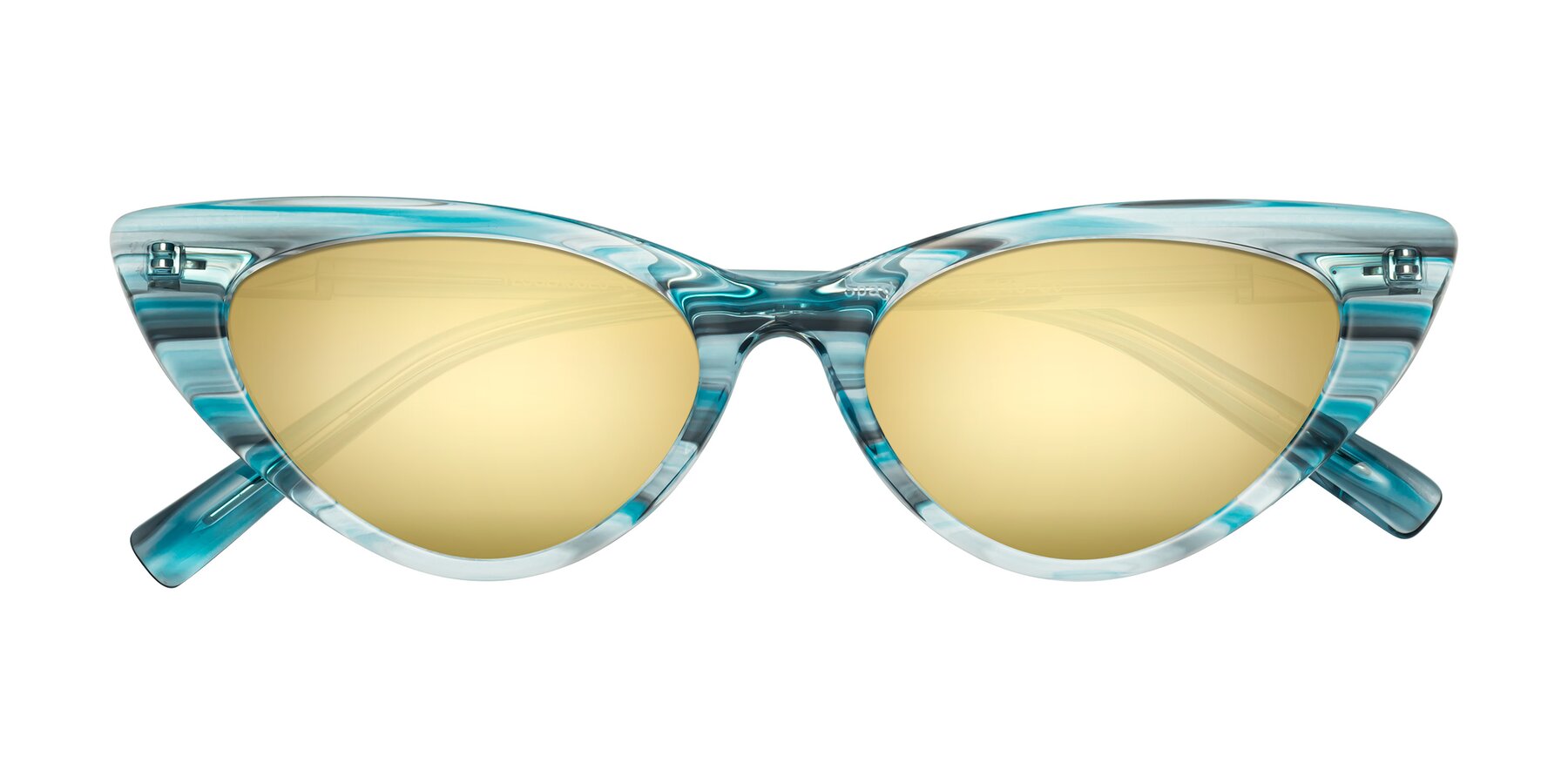 Folded Front of Sparks in Cyan Striped with Gold Mirrored Lenses