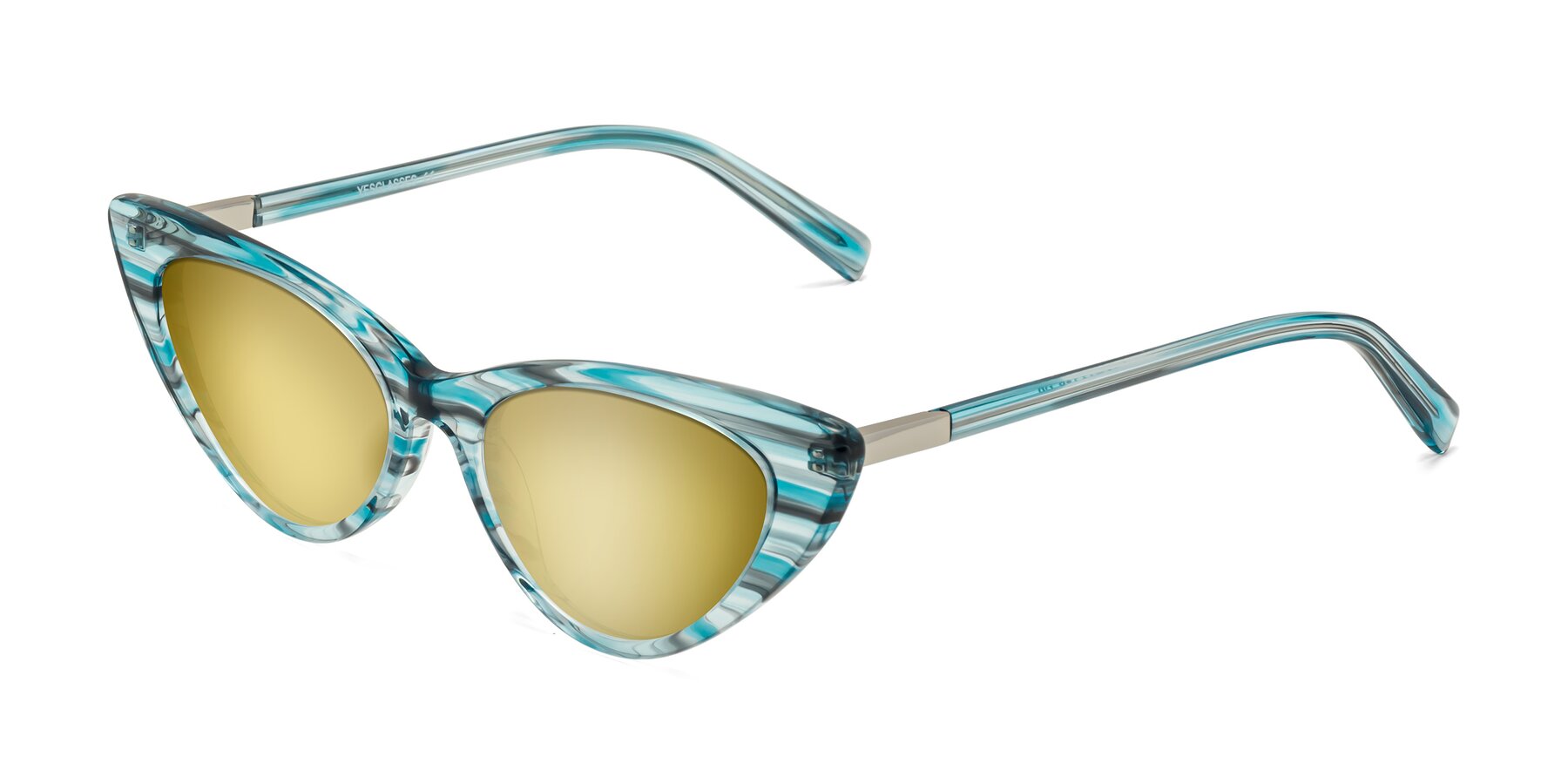 Angle of Sparks in Cyan Striped with Gold Mirrored Lenses