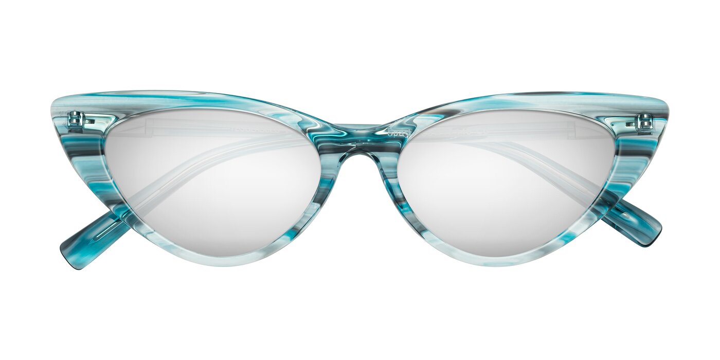 Sparks - Cyan Striped Flash Mirrored Sunglasses