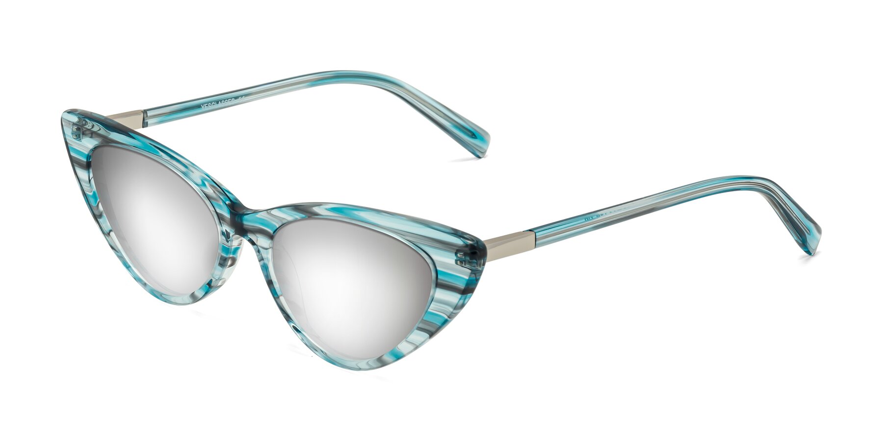 Angle of Sparks in Cyan Striped with Silver Mirrored Lenses