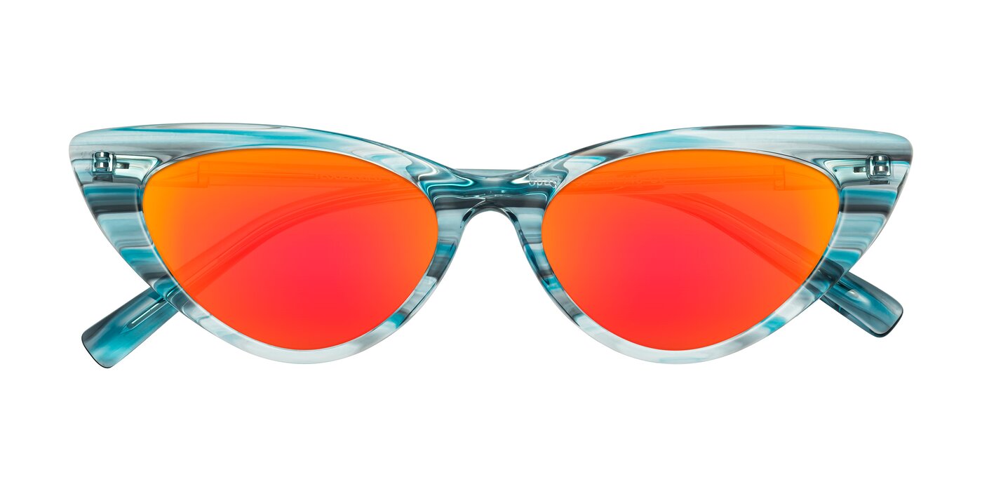 Sparks - Cyan Striped Flash Mirrored Sunglasses