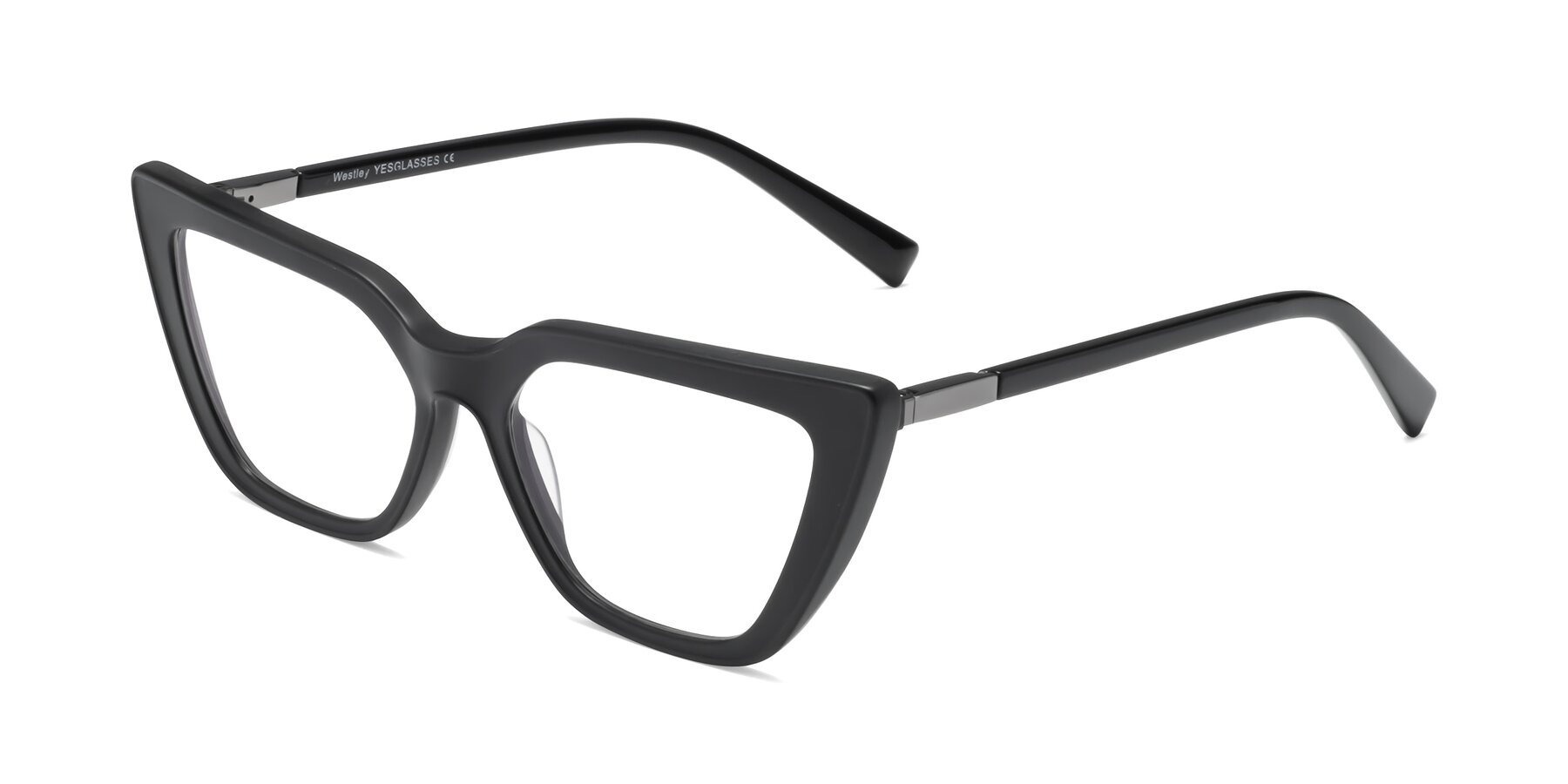 Angle of Westley in Matte Black with Clear Reading Eyeglass Lenses