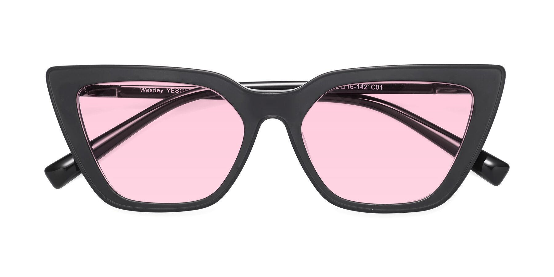 Folded Front of Westley in Matte Black with Light Pink Tinted Lenses