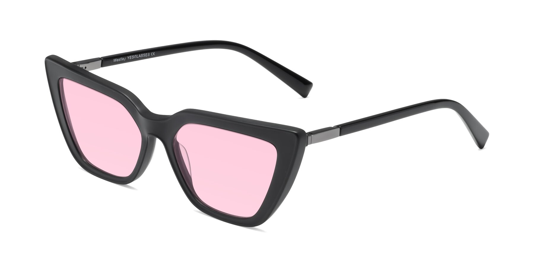Angle of Westley in Matte Black with Light Pink Tinted Lenses