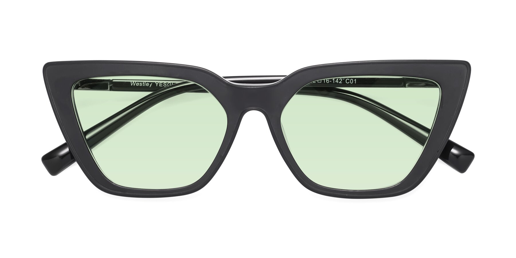 Folded Front of Westley in Matte Black with Light Green Tinted Lenses