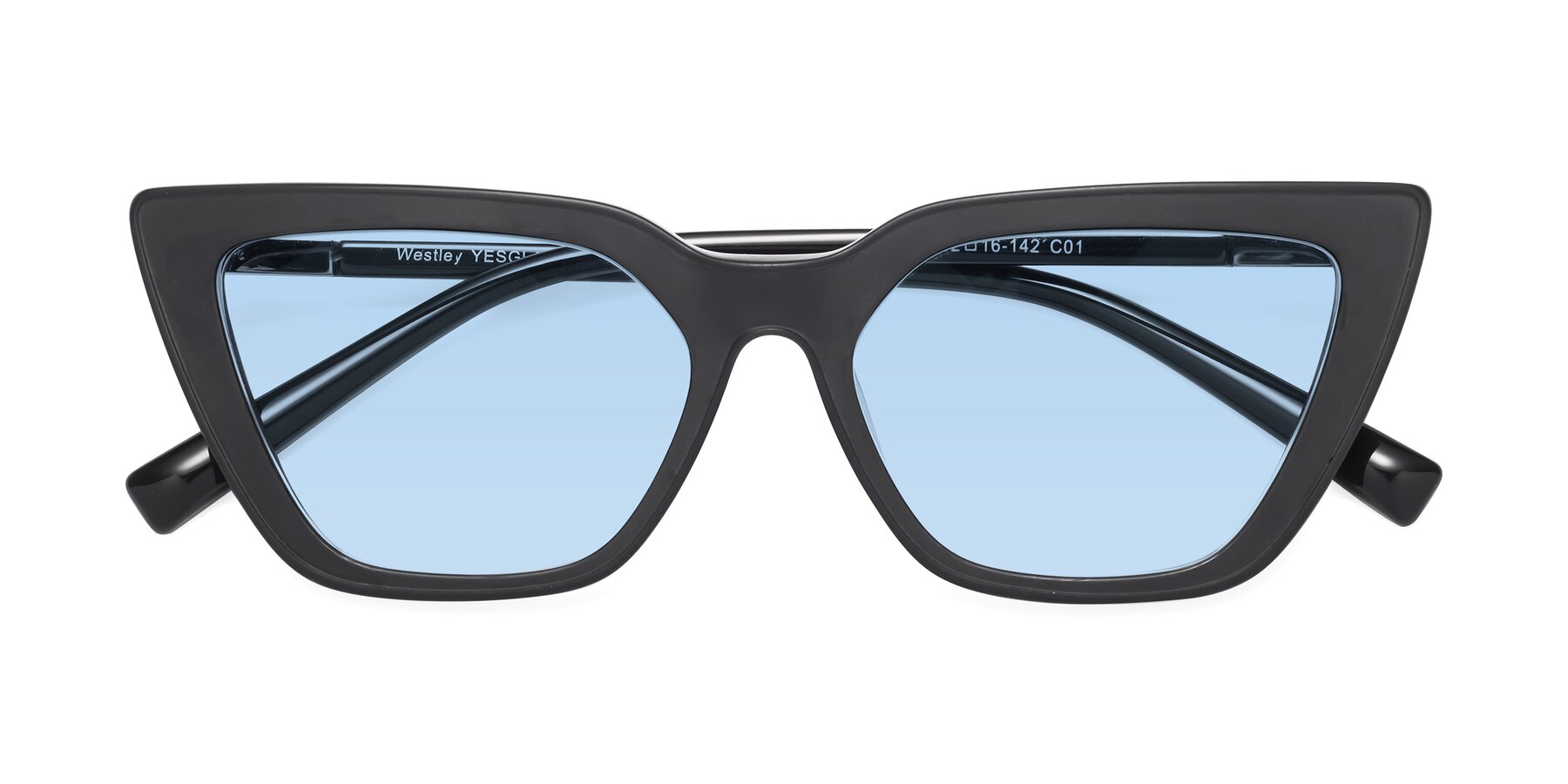 Folded Front of Westley in Matte Black with Light Blue Tinted Lenses